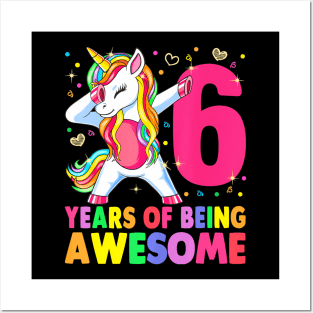 6 Years Old Unicorn Dabbing 6Th Birthday Girl Unicorn Party Posters and Art